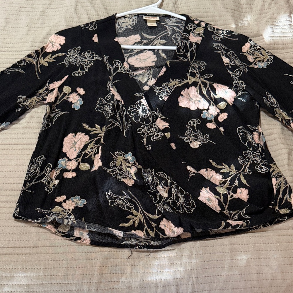 Mossimo Supply Co. Black and Pink Floral Blouse